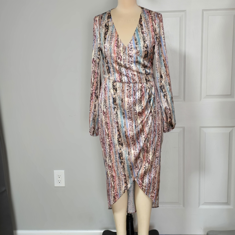 BEBE Striped Wrap Midi Dress,Size S - Picture 5 of 8